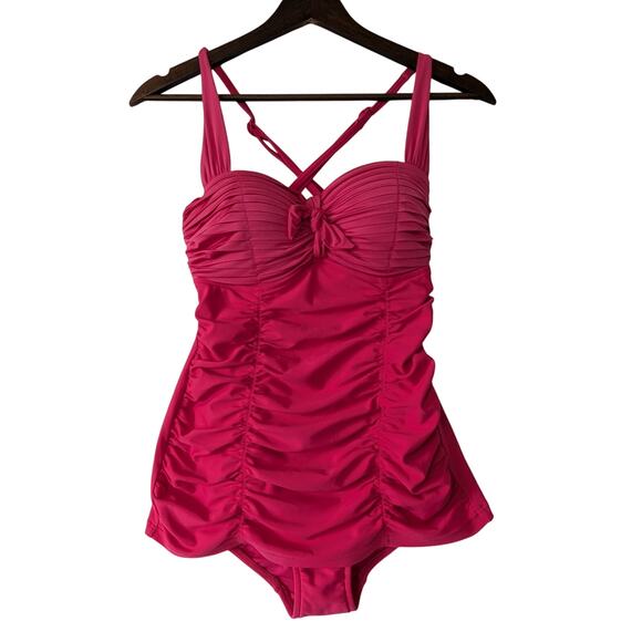 Seafolly Australia Womens Pink Pleated‎ Ruched One Piece Swimsuit Size 8 USA 4 - Picture 1 of 11